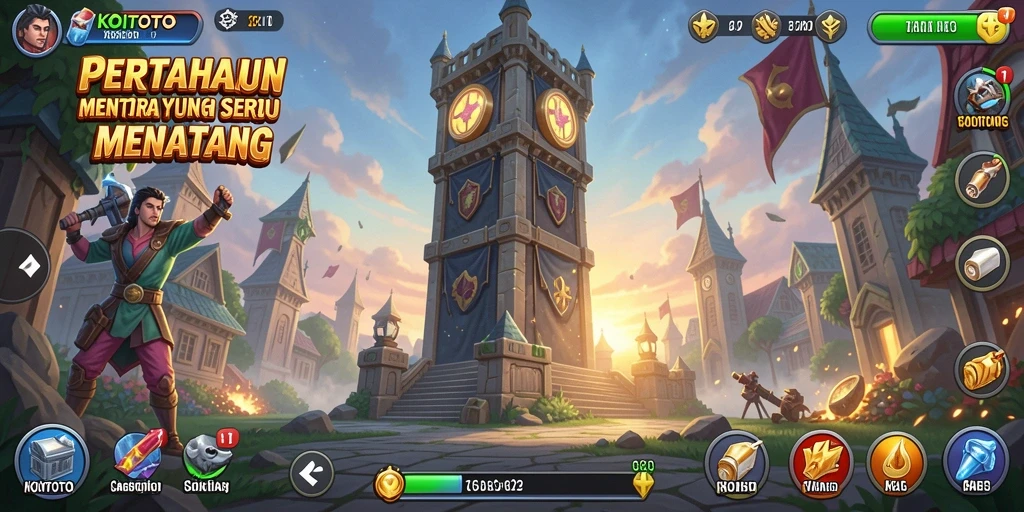 Tampilan gameplay KOITOTO yang menarik dalam pertahanan menara.